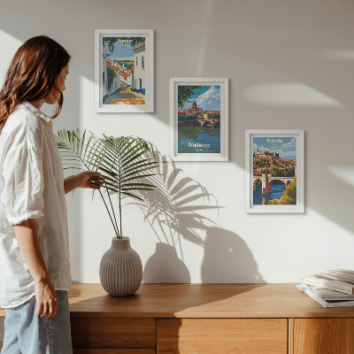 Triptyk tavla med ram Retrografik av kända städer