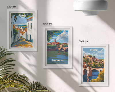 Triptyk tavla med ram Retrografik av kända städer