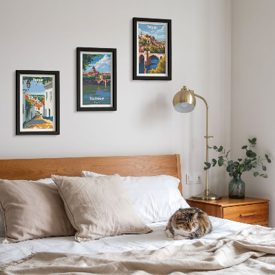 Triptyk tavla med ram Retrografik av kända städer