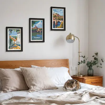 Triptyk med kända städer tavla med ram