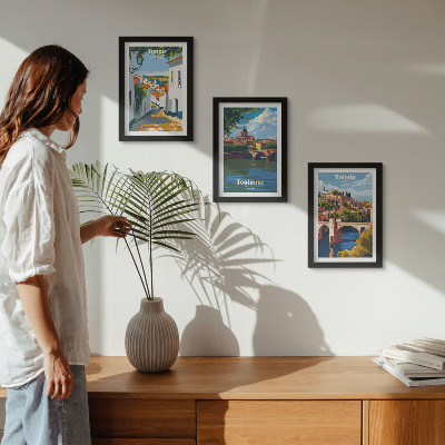 Triptyk tavla med ram Retrografik av kända städer