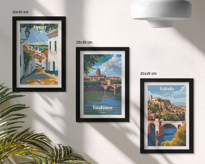 Triptyk tavla med ram Retrografik av kända städer