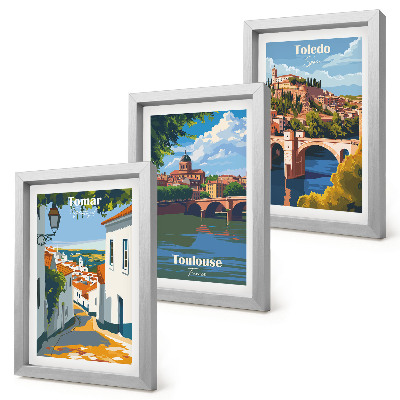 Triptyk tavla med ram Retrografik av kända städer