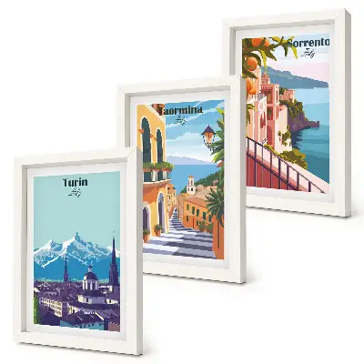 Triptyk med ram färgglada stadslandskap i retrostil