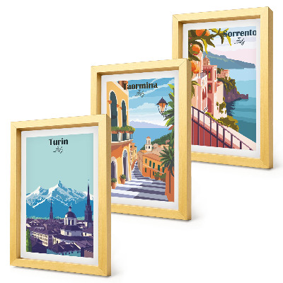 Triptyk tavla med ram Färgglada, illustrativa stadslandskap i retrostil