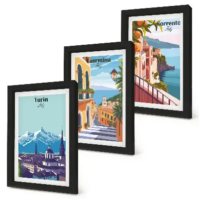 Triptyk med ram färgglada stadslandskap i retrostil