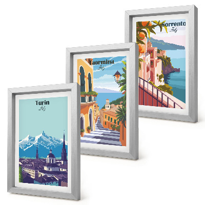Triptyk tavla med ram Färgglada, illustrativa stadslandskap i retrostil