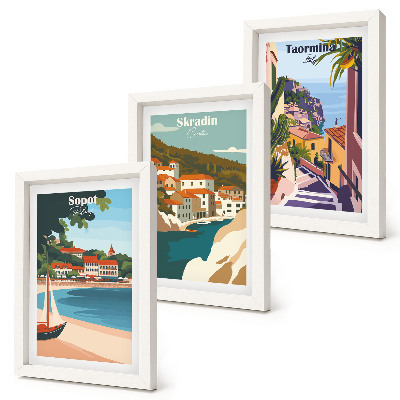 Posterpaket Snygga illustrationer med utsikt över havet och staden