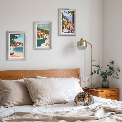 Posterpaket Snygga illustrationer med utsikt över havet och staden