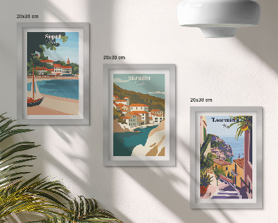 Posterpaket Snygga illustrationer med utsikt över havet och staden