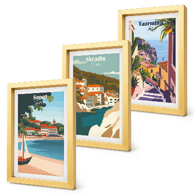 Posterpaket Snygga illustrationer med utsikt över havet och staden