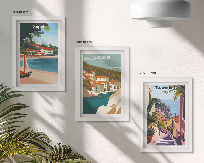 Posterpaket Snygga illustrationer med utsikt över havet och staden