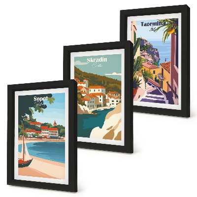 Posterpaket Snygga illustrationer med utsikt över havet och staden