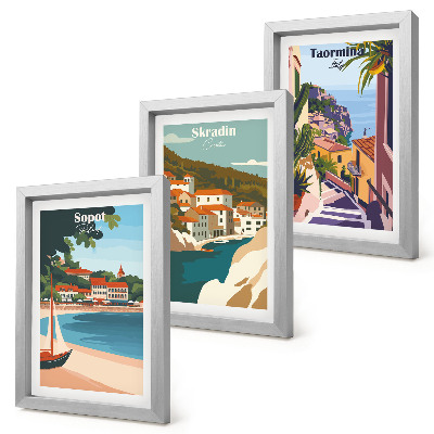 Posterpaket Snygga illustrationer med utsikt över havet och staden
