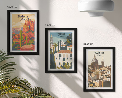 Triptyk tavla med ram Retro stadsbilder av Sedona, Sintra och Valletta