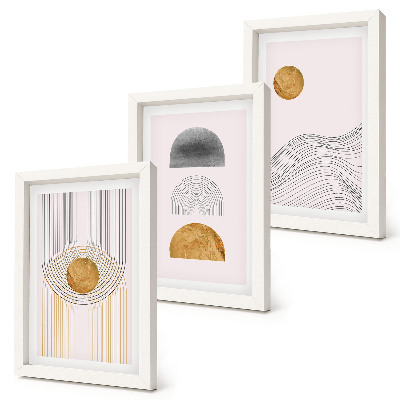 Triptyk tavla med ram Abstrakta former och linjer i nyanser av beige och grått