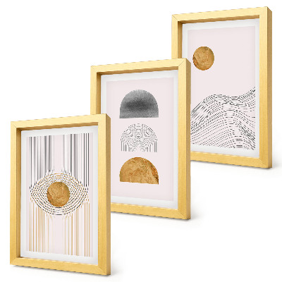 Triptyk tavla med ram Abstrakta former och linjer i nyanser av beige och grått