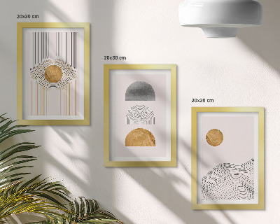 Triptyk tavla med ram Abstrakta former och linjer i nyanser av beige och grått