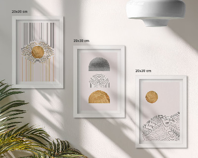 Triptyk tavla med ram Abstrakta former och linjer i nyanser av beige och grått