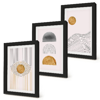 Triptyk tavla med ram Abstrakta former och linjer i nyanser av beige och grått