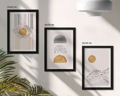 Triptyk tavla med ram Abstrakta former och linjer i nyanser av beige och grått