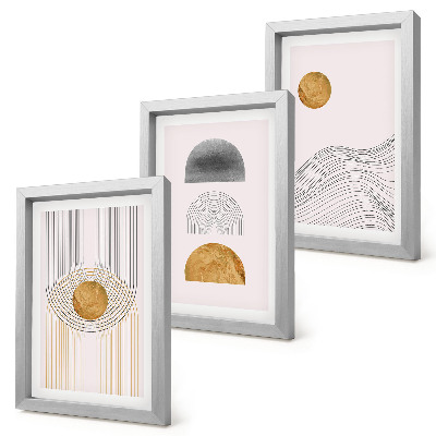 Triptyk tavla med ram Abstrakta former och linjer i nyanser av beige och grått