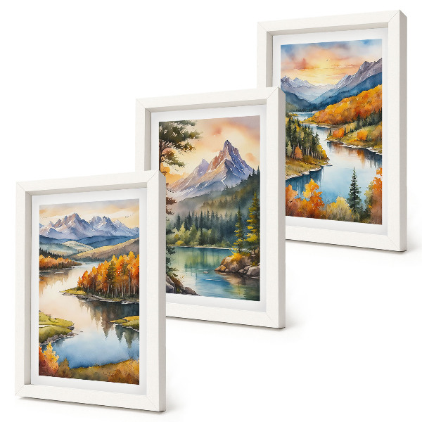 Posterpaket Berglandskap med en flod och färgglada träd