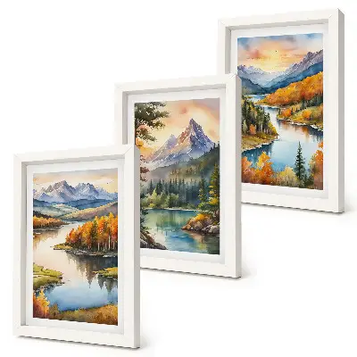 Posterpaket berglandskap med flod och färgglada träd