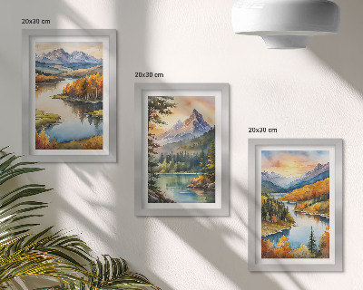 Posterpaket Berglandskap med en flod och färgglada träd