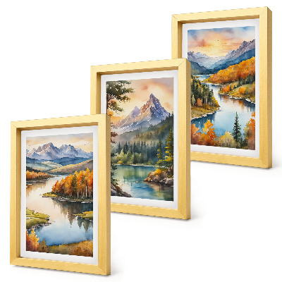 Posterpaket Berglandskap med en flod och färgglada träd