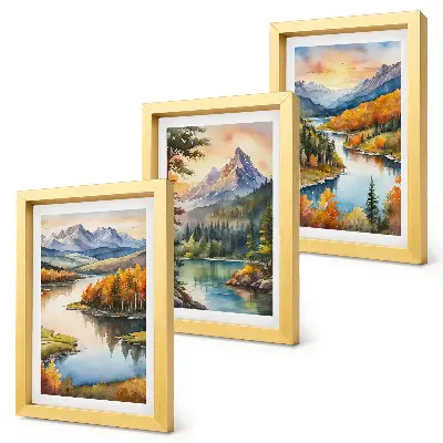 Posterpaket berglandskap med flod och färgglada träd