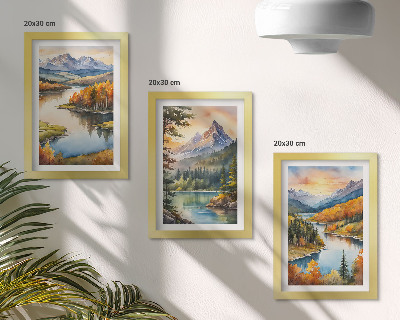 Posterpaket Berglandskap med en flod och färgglada träd