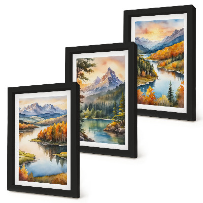 Posterpaket Berglandskap med en flod och färgglada träd