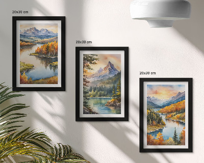 Posterpaket Berglandskap med en flod och färgglada träd