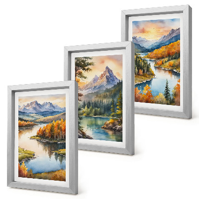 Posterpaket Berglandskap med en flod och färgglada träd