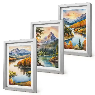 Posterpaket berglandskap med flod och färgglada träd