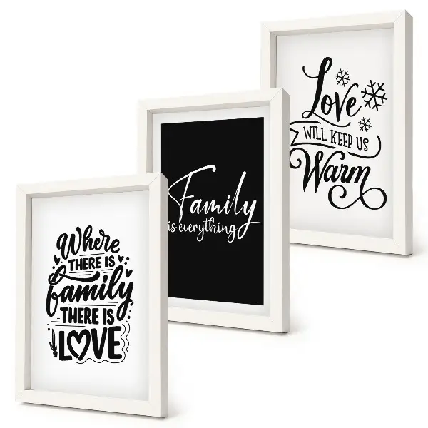 Triptyk med tavlor tavlor med motiv av familj, kärlek, värme och inspirerande citat inkl ram