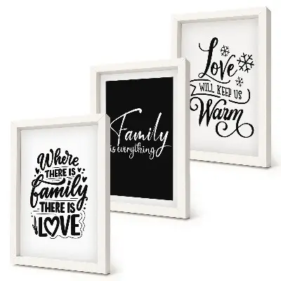 Triptyk med tavlor tavlor med motiv av familj, kärlek, värme och inspirerande citat inkl ram