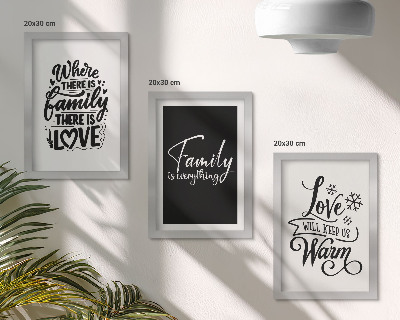Triptyk tavla med ram Familj, kärlek, värme, hem, inspirerande citat