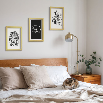 Triptyk tavla med ram Familj, kärlek, värme, hem, inspirerande citat