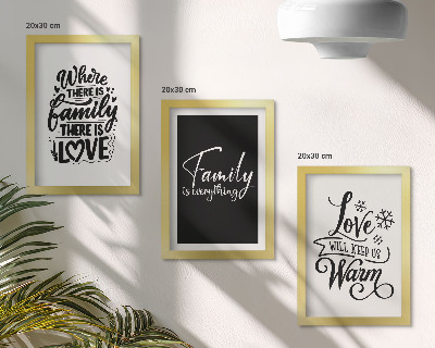 Triptyk tavla med ram Familj, kärlek, värme, hem, inspirerande citat