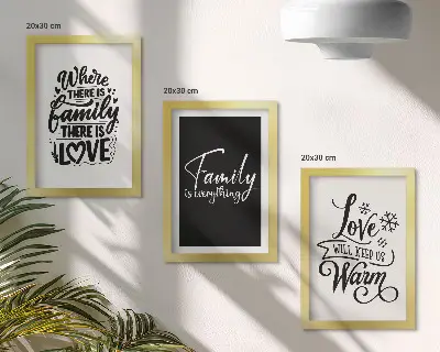 Triptyk med tavlor tavlor med motiv av familj, kärlek, värme och inspirerande citat inkl ram