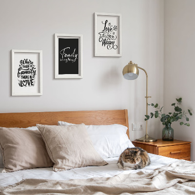Triptyk tavla med ram Familj, kärlek, värme, hem, inspirerande citat