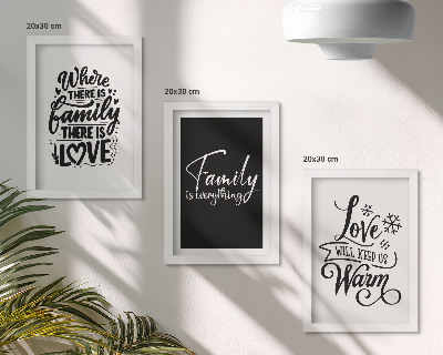 Triptyk tavla med ram Familj, kärlek, värme, hem, inspirerande citat