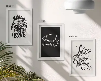Triptyk med tavlor tavlor med motiv av familj, kärlek, värme och inspirerande citat inkl ram
