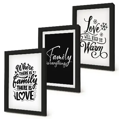 Triptyk med tavlor tavlor med motiv av familj, kärlek, värme och inspirerande citat inkl ram