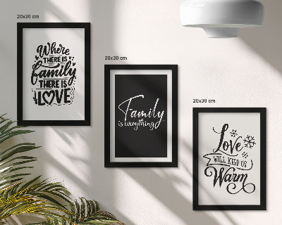 Triptyk tavla med ram Familj, kärlek, värme, hem, inspirerande citat