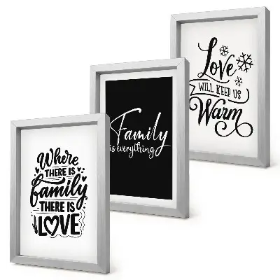 Triptyk med tavlor tavlor med motiv av familj, kärlek, värme och inspirerande citat inkl ram