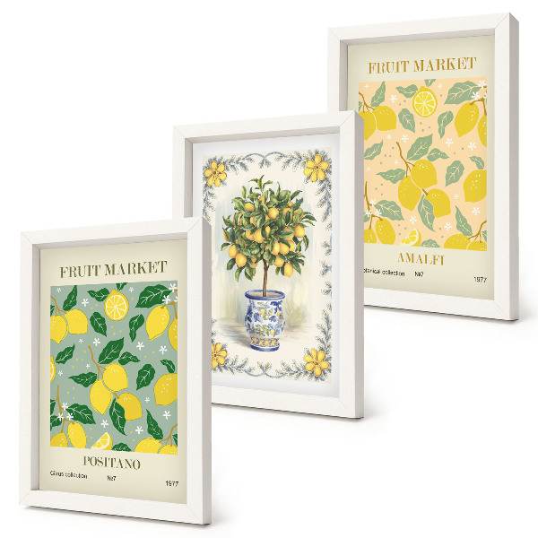 Triptyk tavla med ram Italienska affischer med citrusträd och frukt