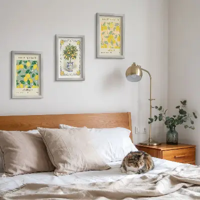 Triptyk med italienska citrusträd och fruktmotiv tavla med ram
